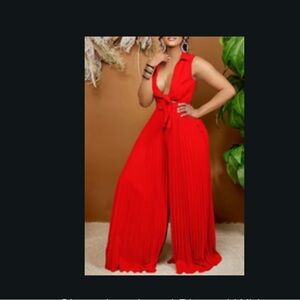 Vibrant Red Sleeveless Jumpsuit